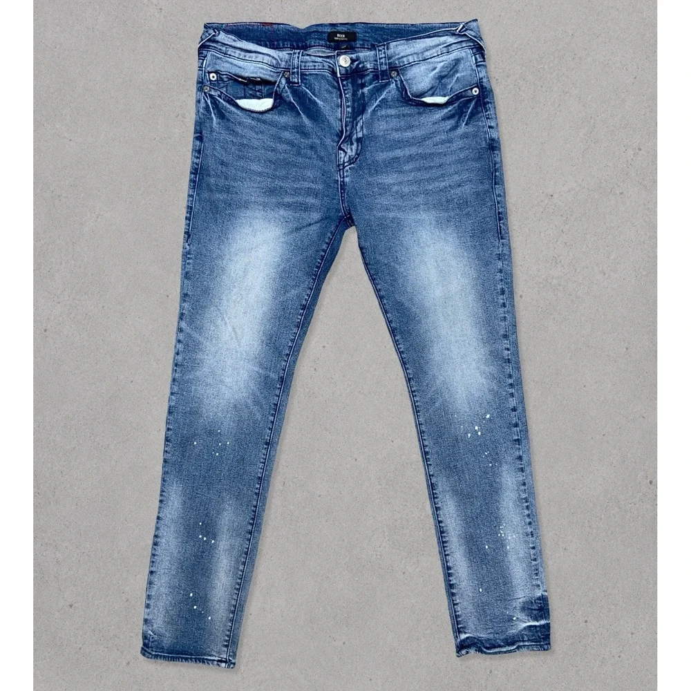 True Religion Rocco Relaxed Skinny Jeans Men's Size 38 Blue Paint Splatter Denim